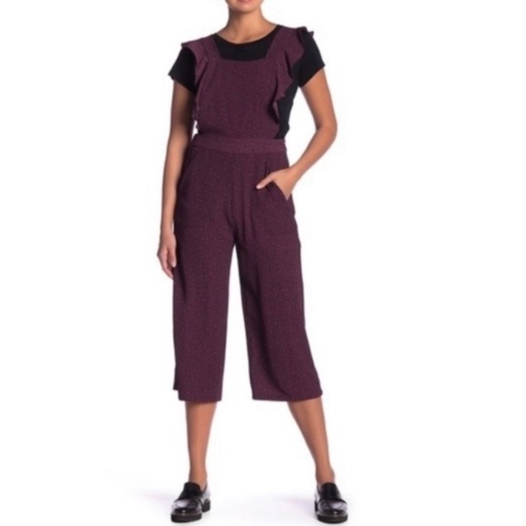 BOBEAU Bib Overalls burgundy pockets capri cropped - Picture 3 of 10